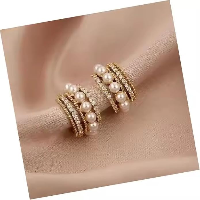 Korean Fashion Style Crystal Flower Stud Earrings with Pearl