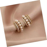 Korean Fashion Style Crystal Flower Stud Earrings with Pearl