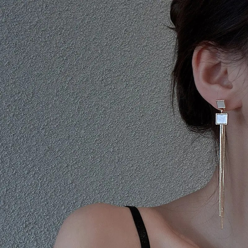 Squares Long Tassel Earrings