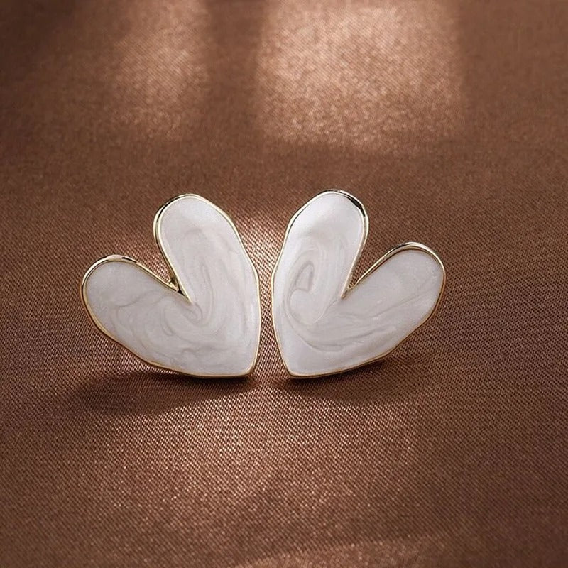 🤍  White Enamel Heart Studs