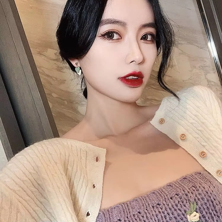 Triple Heart Enamel Green Tone Earrings