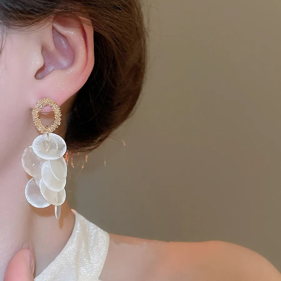Exquisite Capiz Shell Natural Craft Long Earrings