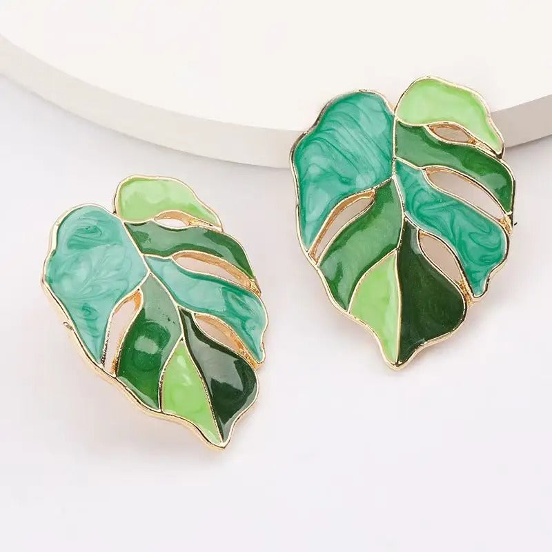 Enamelled Leaf Stud Earrings