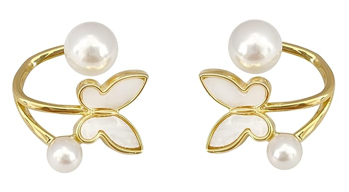 Elegant Enamel Drop Korean Butterfly Earrings – Pearl Stud