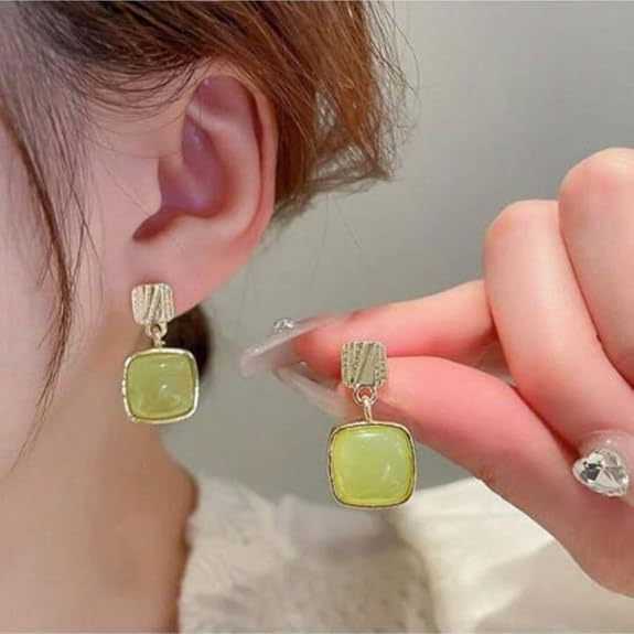 Green Crystal Drop Earrings for Women | Stylish Danglers