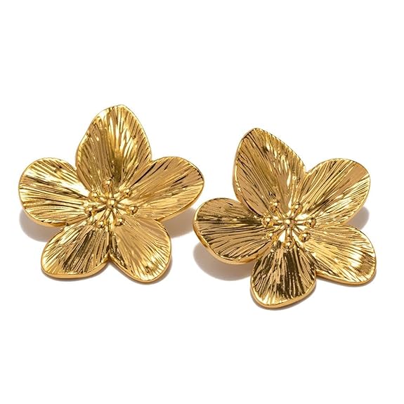 Stylish Geometric Flower Petals Statement Jewelry Stainless Steel Stud Earrings