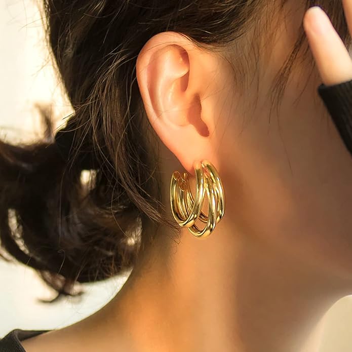 Korean Earrings Triple Balie Shape Unique Earrings