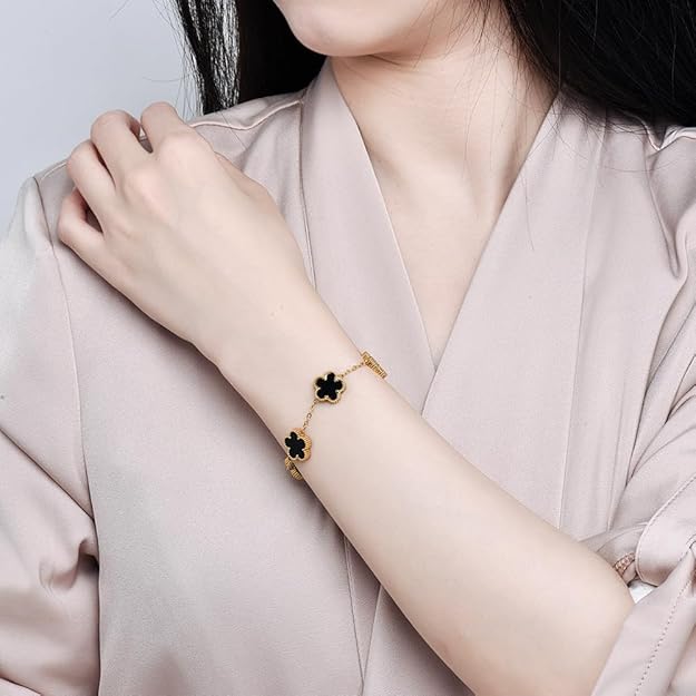 Black Cloverr Bracelet for Girls | Korean Styles Adjustable Chain Bracelet | Trendy Dailywear Jewelry