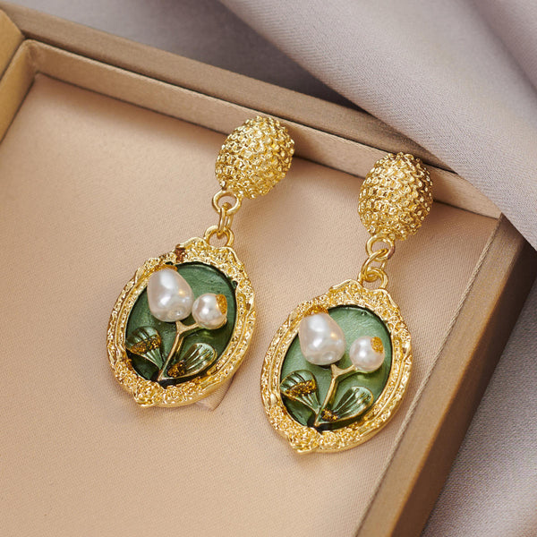 Vintage Oil Painting Baroque Drop Earrings