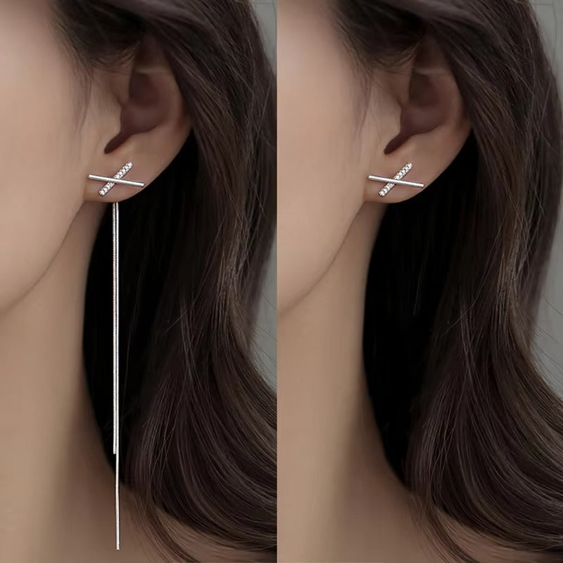 Cross Design Long Fringe Earrings