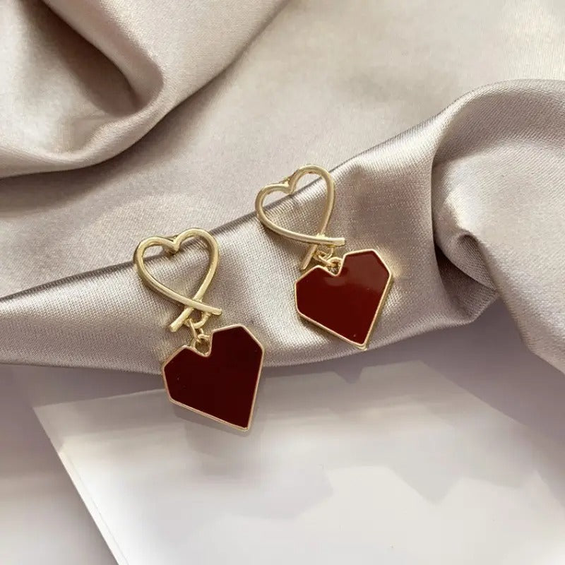 Maroon Heart Earrings