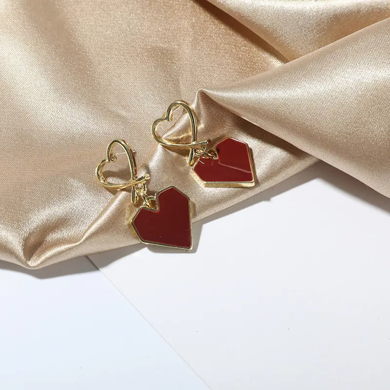 Maroon Heart Earrings