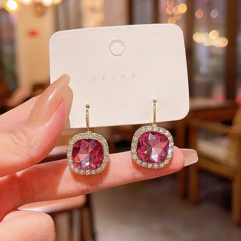 Vintage Square Crystals Drop Earrings
