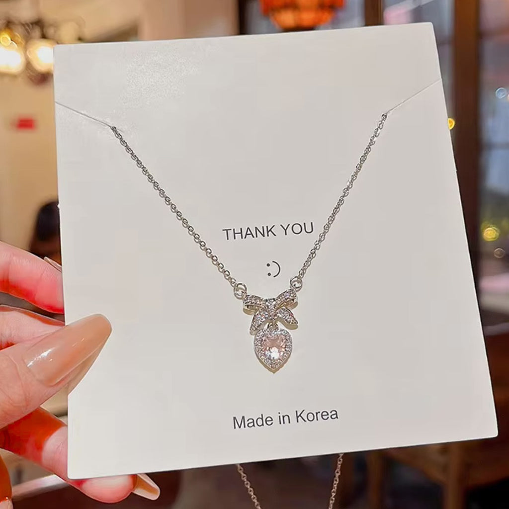 Pink Heart Bow Knot Necklace