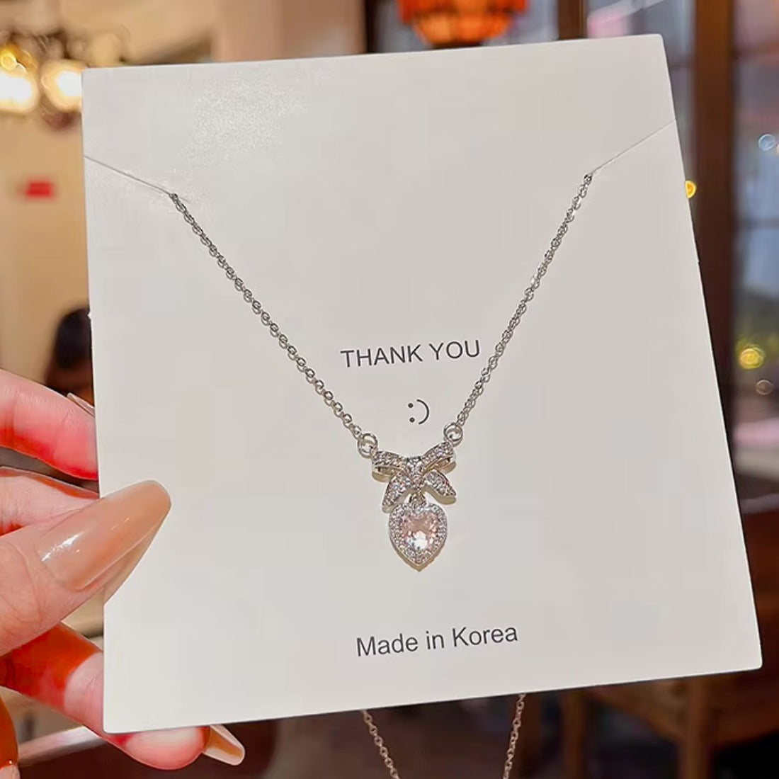 Pink Heart Bow Knot Necklace