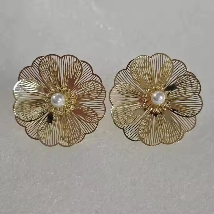Gold Plated Flower Stud Earrings