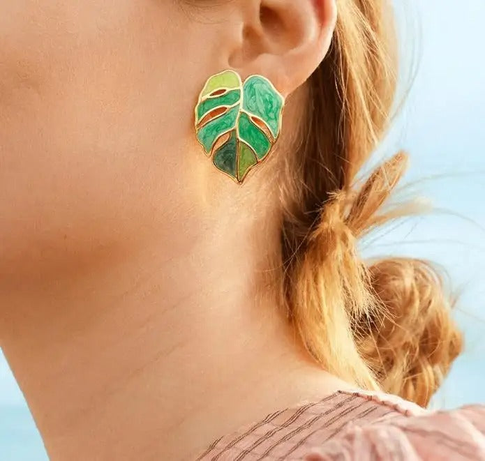 Enamelled Leaf Stud Earrings