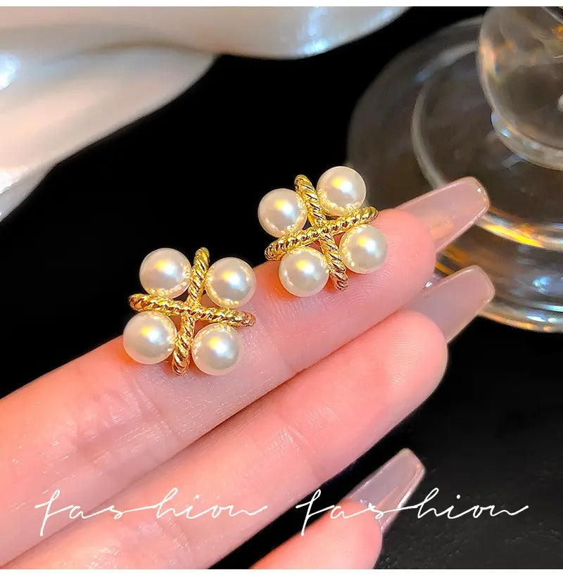 Cross Pearl Stud Earrings