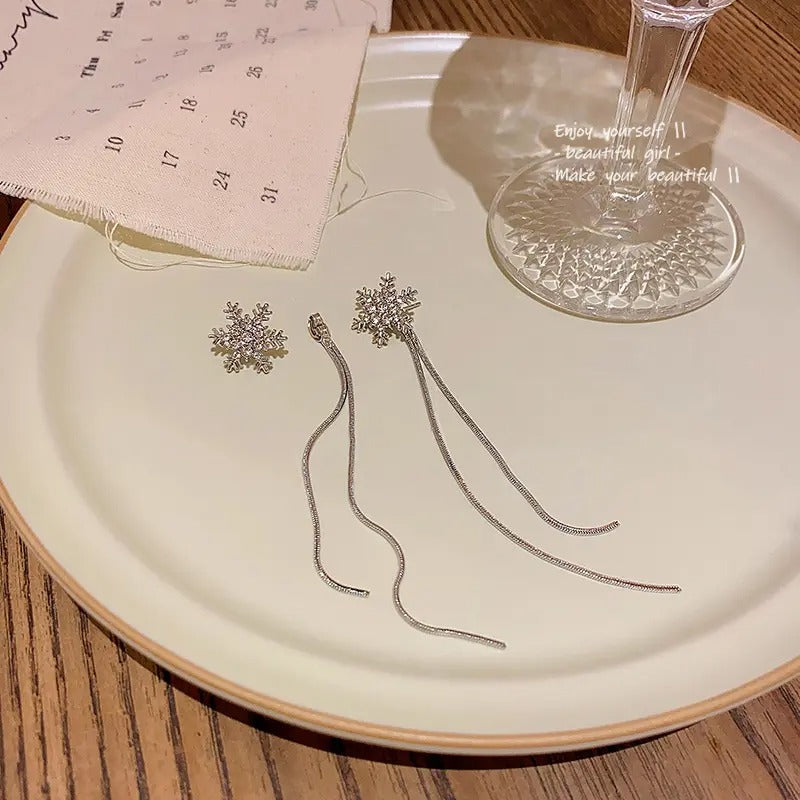 Snowflake Tassel Long Earrings