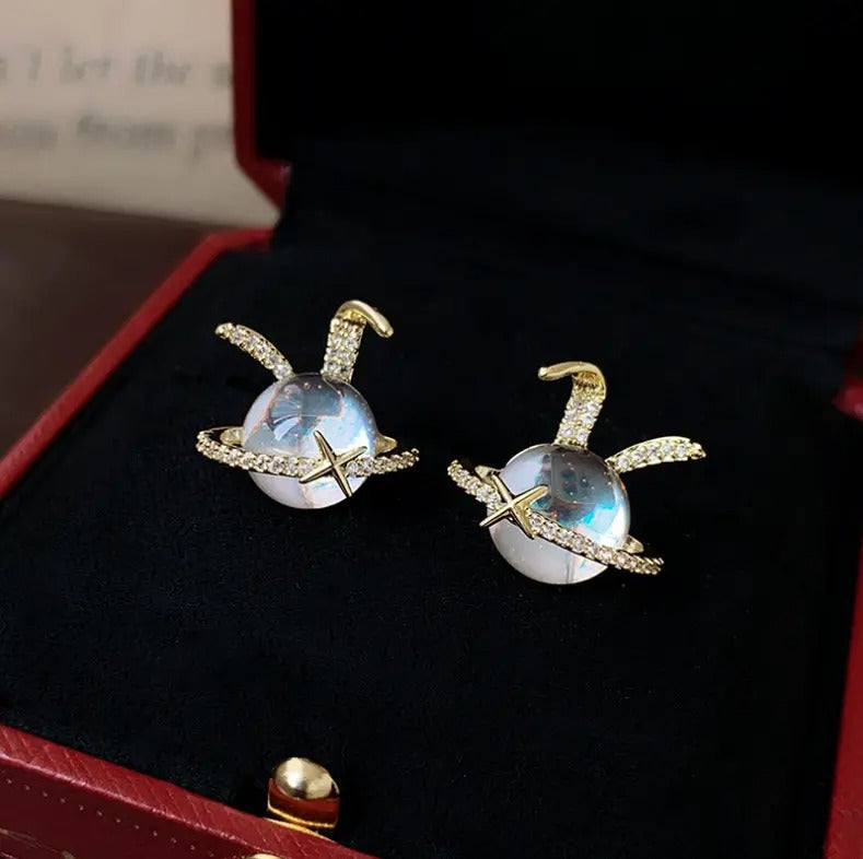 Cute Rabbit Ear Magic Crystal Stud Earrings