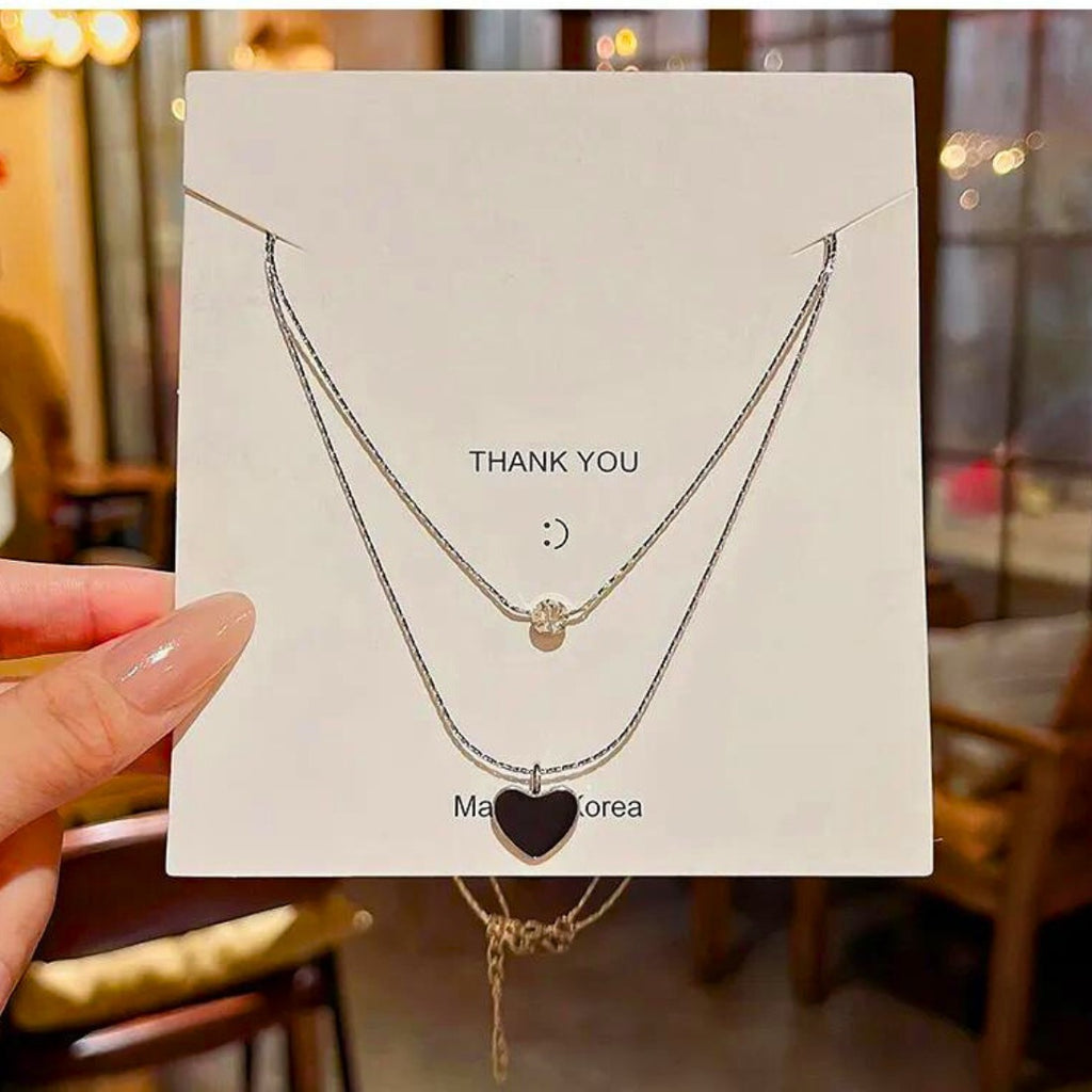 Black Heart Two Chain Necklace