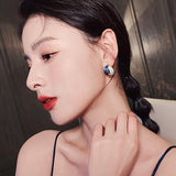 western blue green leaf geometric Stud Earrings