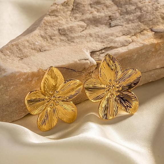 Stylish Geometric Flower Petals Statement Jewelry Stainless Steel Stud Earrings