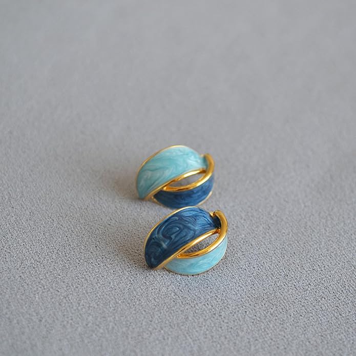 western blue green leaf geometric Stud Earrings