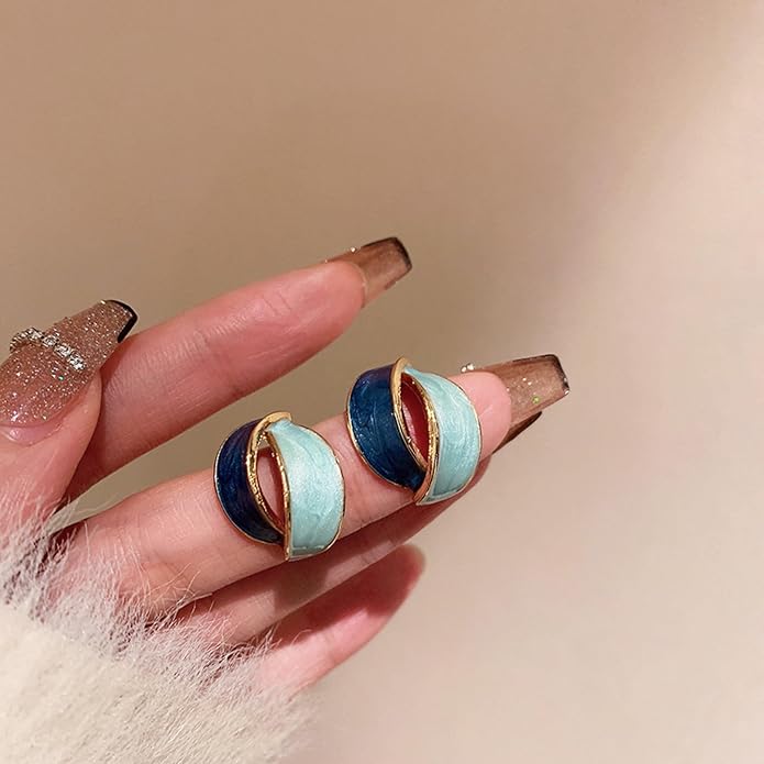 western blue green leaf geometric Stud Earrings