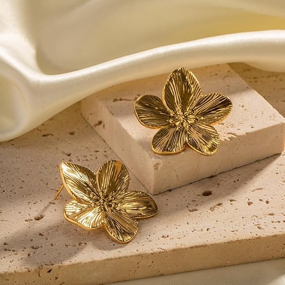 Stylish Geometric Flower Petals Statement Jewelry Stainless Steel Stud Earrings