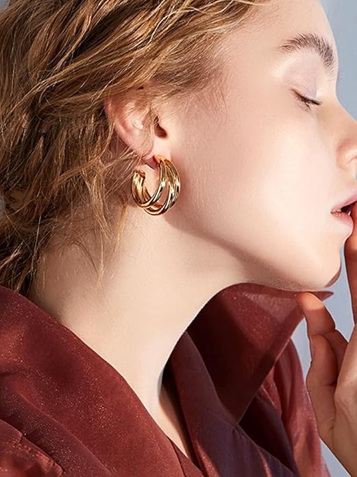 Korean Earrings Triple Balie Shape Unique Earrings