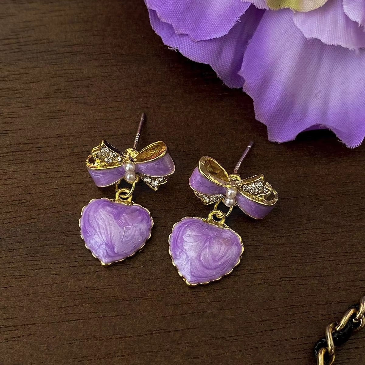 Lavender Bowknot Heart Drop Earrings