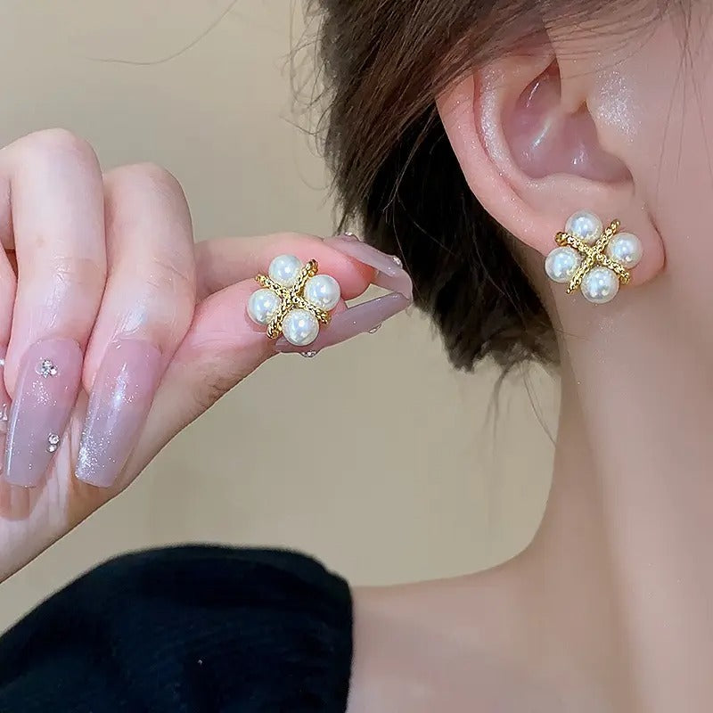 Cross Pearl Stud Earrings