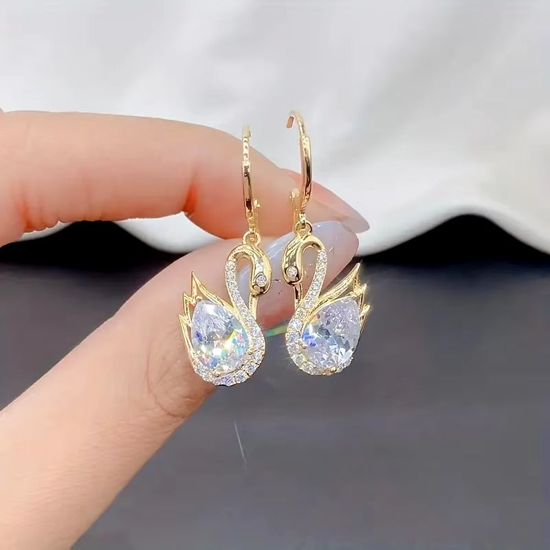 Sparkling Swan Huggie Earrings