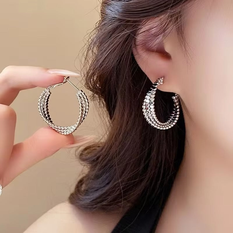 Triple Layer Bead Style Hoop Earrings