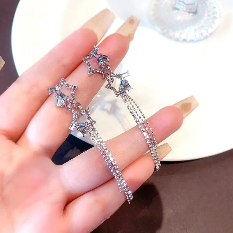 Sparkling Star-Shaped Tassel Earrings