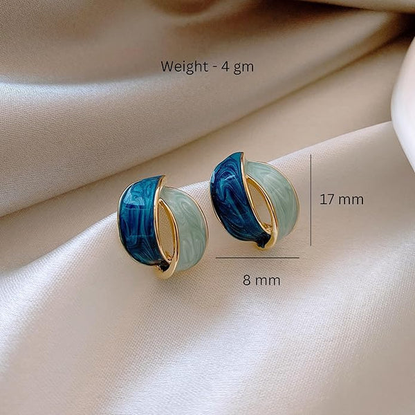 western blue green leaf geometric Stud Earrings