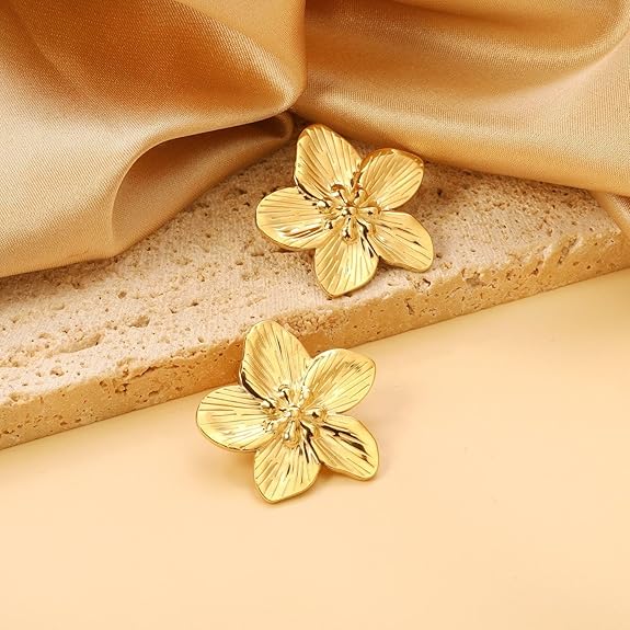 Stylish Geometric Flower Petals Statement Jewelry Stainless Steel Stud Earrings