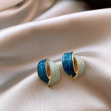 western blue green leaf geometric Stud Earrings