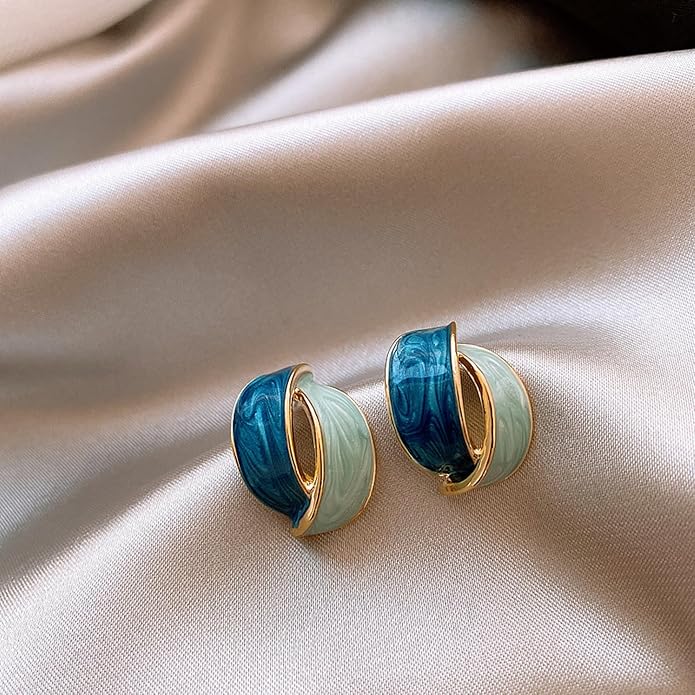 western blue green leaf geometric Stud Earrings