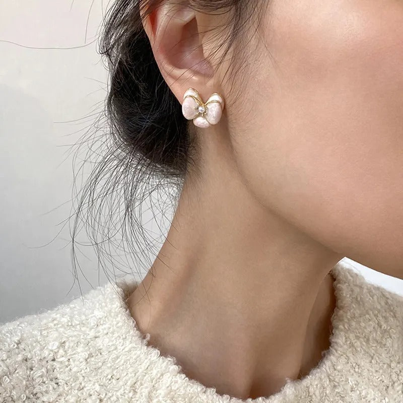 Enamel Oil-dripping Gold Plated Flower Earrings