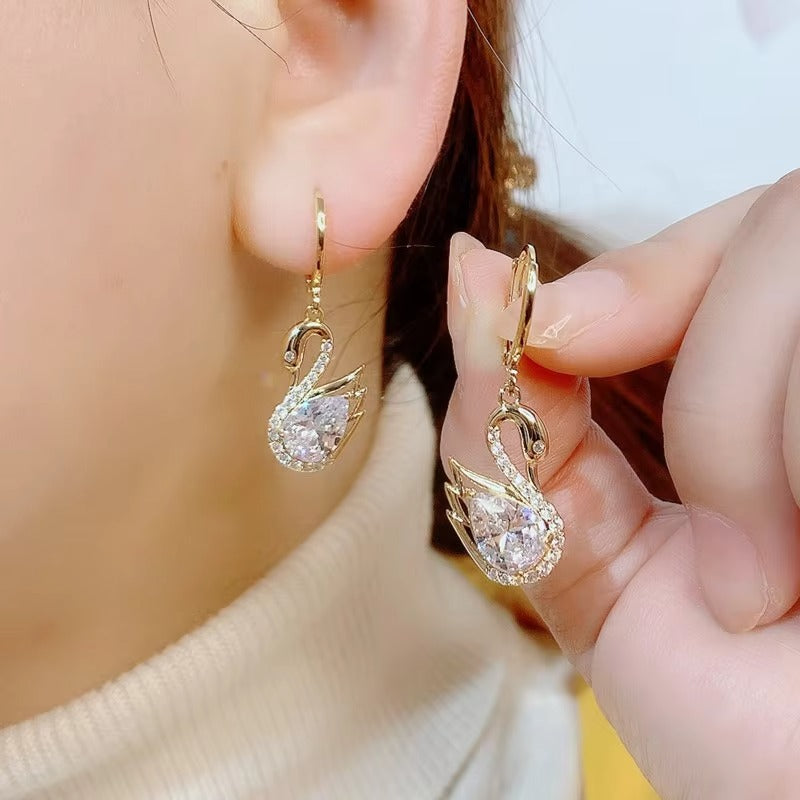 Sparkling Swan Huggie Earrings