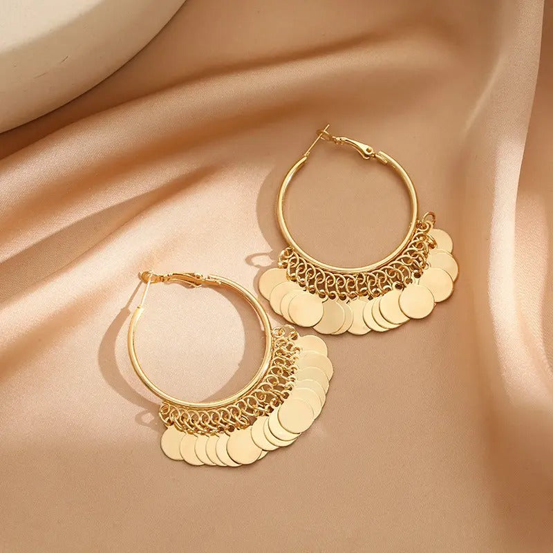 Bohemian Style Geometric Round Drop Hoop Earrings