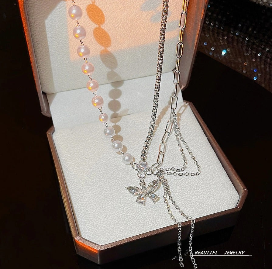 Multi-Layer Butterfly Pearl Necklace