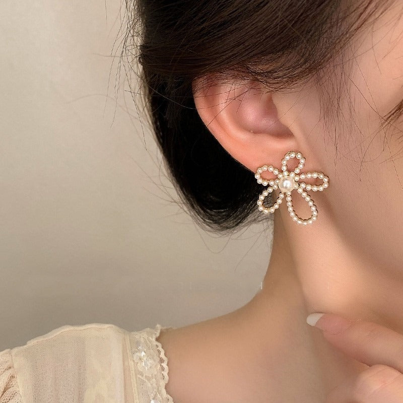 Korean Pearl Flower Earrings