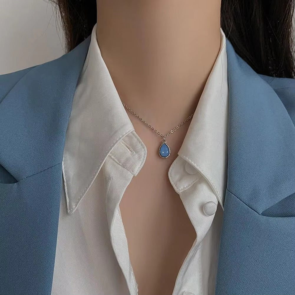 Dual Chain Butterly & Blue Stone Necklace