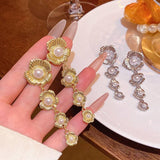 Pearl FlowerLong Tassel  Earrings