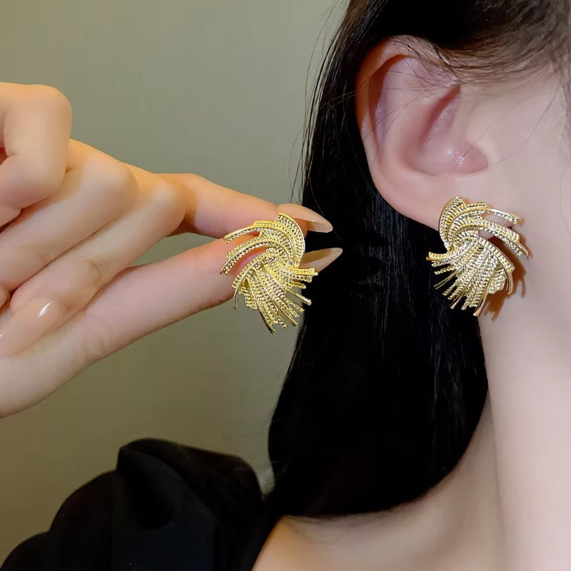 Metal Rotational Texture Irregular Earrings
