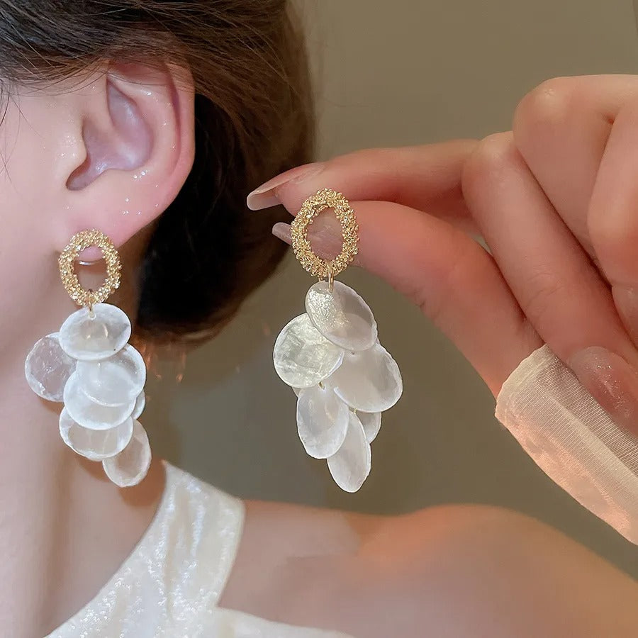 Exquisite Capiz Shell Natural Craft Long Earrings