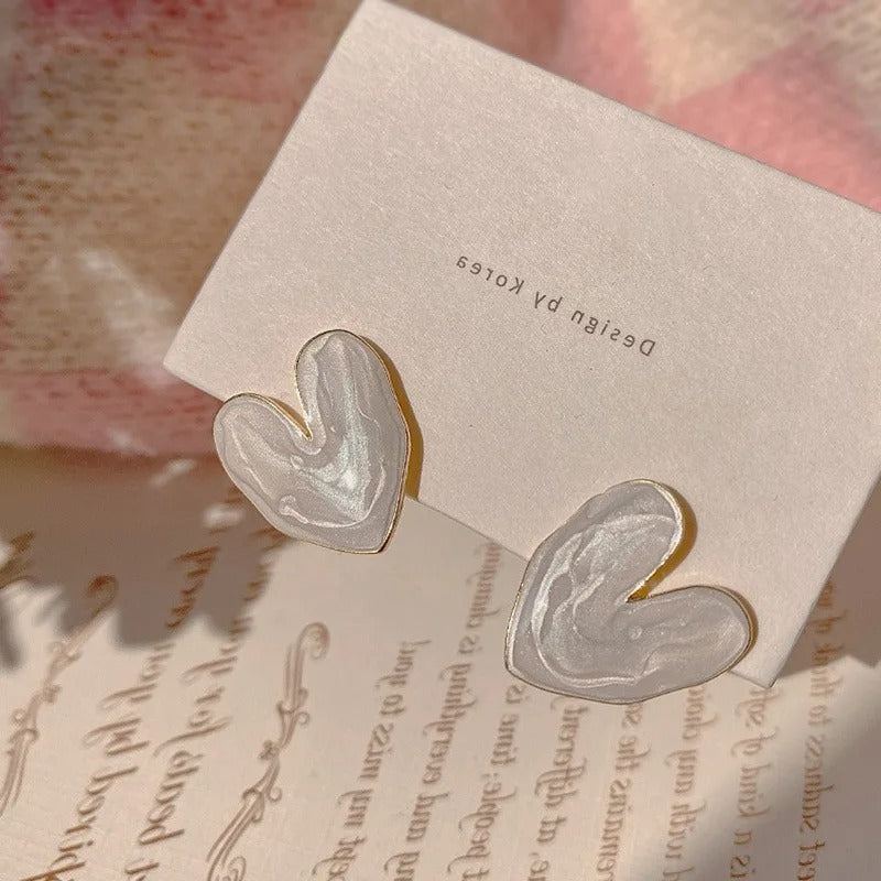 🤍  White Enamel Heart Studs